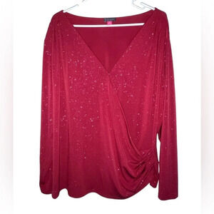VINCE CAMUTO Opulent Mood Sparkle Long Sleeve Top Florence Red Size 2X Blouse
